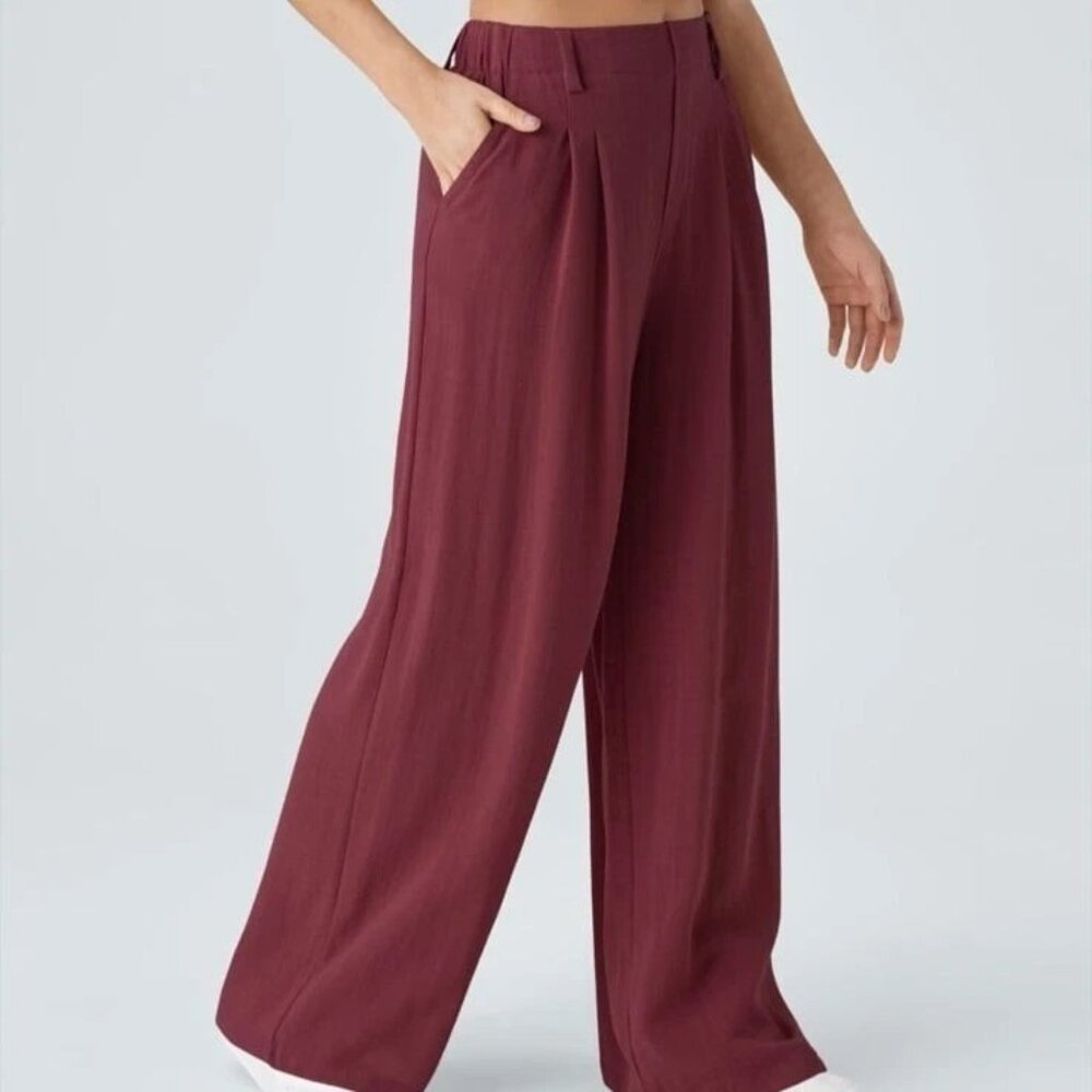 Halara Women's High Rise Wide Leg Pants Burgundy Size XS NWT